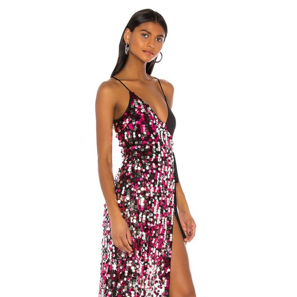 NWT h:ours Kendrick Gown Metallic Silver & Pink S - Picture 5 of 8